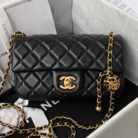 Chanel AS1787 Mini Flap Bag with Sphere Ball Strap in Lambskin Black