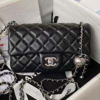Chanel AS1787 Mini Flap Bag with Sphere Ball Strap in Lambskin Black/Silver