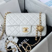 Chanel AS1787 Mini Flap Bag with Sphere Ball Strap in Lambskin White/Gold