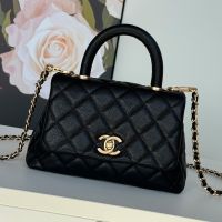 Chanel AS2215 Mini Flap Bag with Top Handle in Texture Calfskin Black