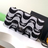 Chanel AS2407 Medium Flap Bag in Graffiti Logo Sequins Black/White