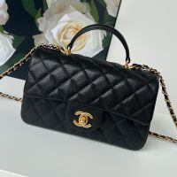 Chanel AS2431 Mini Classic Handbag With Top Handle in Texture Calfskin Black