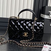 Chanel AS2431 Mini Classic Handbag With Top Handle in Patent Leather Black