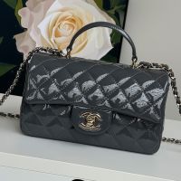 Chanel AS2431 Mini Classic Handbag With Top Handle in Patent Leather Dark Grey