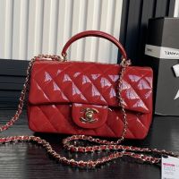 Chanel AS2431 Mini Classic Handbag With Top Handle in Patent Leather Red
