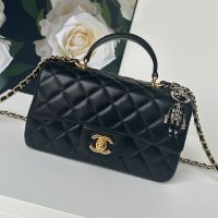 Chanel AS2431 Mini Classic Handbag With Top Handle and Lion Charm in Lambskin Black
