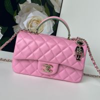 Chanel AS2431 Mini Classic Handbag With Top Handle and Lion Charm in Lambskin Pink