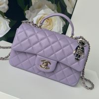 Chanel AS2431 Mini Classic Handbag With Top Handle and Lion Charm in Lambskin Purple