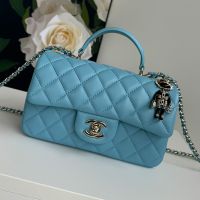 Chanel AS2431 Mini Classic Handbag With Top Handle and Lion Charm in Lambskin Teal