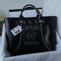 Chanel AS3257 Deauville Small Shopping Bag in Shiny Calfskin Black