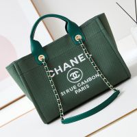 Chanel AS3257 Deauville Small Shopping Bag in Canvas Green