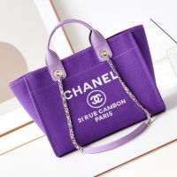 Chanel AS3257 Deauville Small Shopping Bag in Canvas Purple