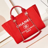 Chanel AS3257 Deauville Small Shopping Bag in Canvas Red