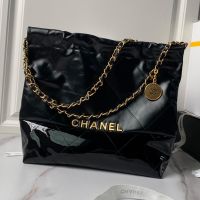 Chanel AS3260 22 Small Handbag in Calfskin and Patent Leather Black