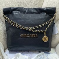 Chanel AS3260 22 Small Handbag in Texture Calfskin Black