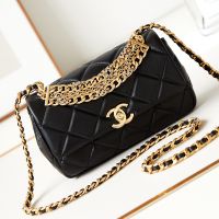 Chanel AS4595 Mini Flap Bag with Strass Chain Handle in Lambskin Black