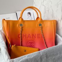 Chanel AS3351 Deauville Shopping Bag in Gradient Calfskin Orange