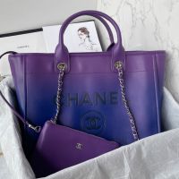 Chanel AS3351 Deauville Shopping Bag in Gradient Calfskin Purple