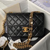 Chanel AS3432 Small Flap Bag with Enamel Vintage Chain in Lambskin Black