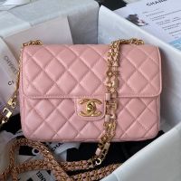 Chanel AS3432 Small Flap Bag with Enamel Vintage Chain in Lambskin Pink