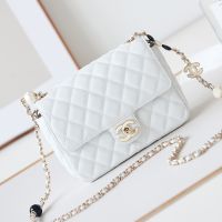 Chanel AS3783 Mini Flap Bag with Enamel CC Charms in Lambskin White