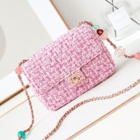 Chanel AS3783 Mini Flap Bag with Enamel CC Charms in Tweed Pink