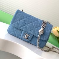 Chanel AS3828 Mini Flap Bag with Cute Heart Strap in Denim Blue