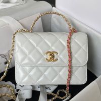 Chanel AS3886 Mini Flap Bag with Top Handle in Shiny Calfskin White