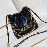 Chanel AS3980 22 Mini Handbag with Pearls in Shiny Lambskin Black
