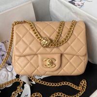 Chanel AS4040 Mini Flap Bag with Camellia Chain Strap in Lambskin Apricot