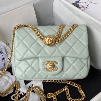 Chanel AS4040 Mini Flap Bag with Camellia Chain Strap in Lambskin Light Blue