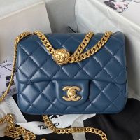 Chanel AS4040 Mini Flap Bag with Camellia Chain Strap in Lambskin Navy Blue