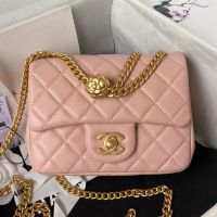Chanel AS4040 Mini Flap Bag with Camellia Chain Strap in Lambskin Pink