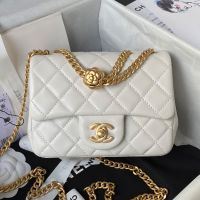 Chanel AS4040 Mini Flap Bag with Camellia Chain Strap in Lambskin White