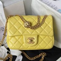 Chanel AS4040 Mini Flap Bag with Camellia Chain Strap in Lambskin Yellow