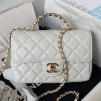 Chanel AS4140 Mini Flap Bag with Top Handle in Lambskin White