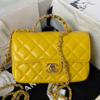 Chanel AS4140 Mini Flap Bag with Top Handle in Lambskin Yellow