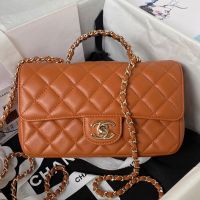 Chanel AS4141 Mini Flap Bag with Top Handle in Lambskin Brown