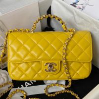 Chanel AS4141 Mini Flap Bag with Top Handle in Lambskin Yellow