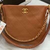 Chanel AS4210 Hobo Bag with Braided Strap in Calfskin Brown