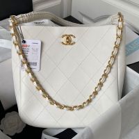 Chanel AS4210 Hobo Bag with Braided Strap in Calfskin White