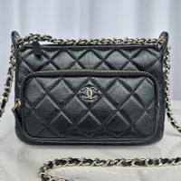 Chanel AS4349 Crossbody Bag with Zipper Pocket in Lambskin Black