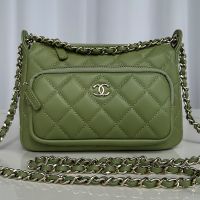 Chanel AS4349 Crossbody Bag with Zipper Pocket in Lambskin Green