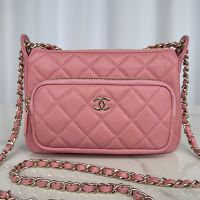 Chanel AS4349 Crossbody Bag with Zipper Pocket in Lambskin Pink