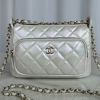 Chanel AS4349 Crossbody Bag with Zipper Pocket in Lambskin White