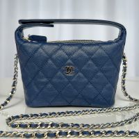 Chanel AS4386 Clutch with Chain in Grained Calfskin Navy Blue