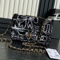 Chanel AS4418 Small Flap Bag in Bow Embroidered Sequins Black