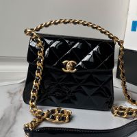 Chanel AS4472 Mini Top Handle Flap Bag in Patent Leather Black