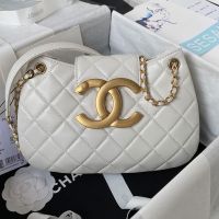 Chanel AS4610 Medium Messenger Bag with Maxi Logo in Lambskin White
