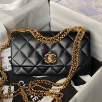 Chanel AS4970 Small Flap Bag with Tassel Chain in Lambskin Black